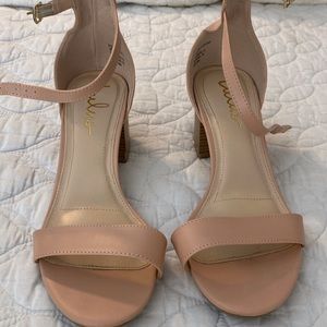 Lulu’s Harper Almond Stacked Ankle Strap Heels 8.5